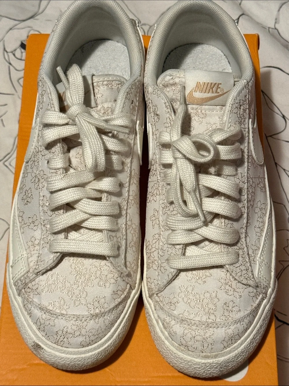 Nike Women's Blazer Low-Top Lace-Pattern Sneakers in Light Gold/Cream